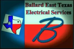 A red white and blue sign with the words ballard east texas electrical service written in it.